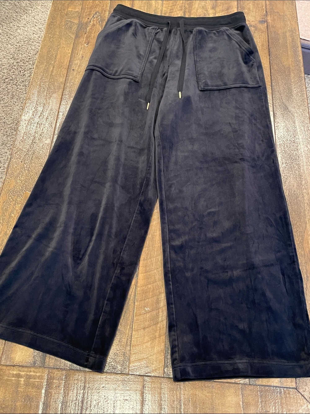 Style & Co. Black Wide-Leg Velour Lounge Pants D32